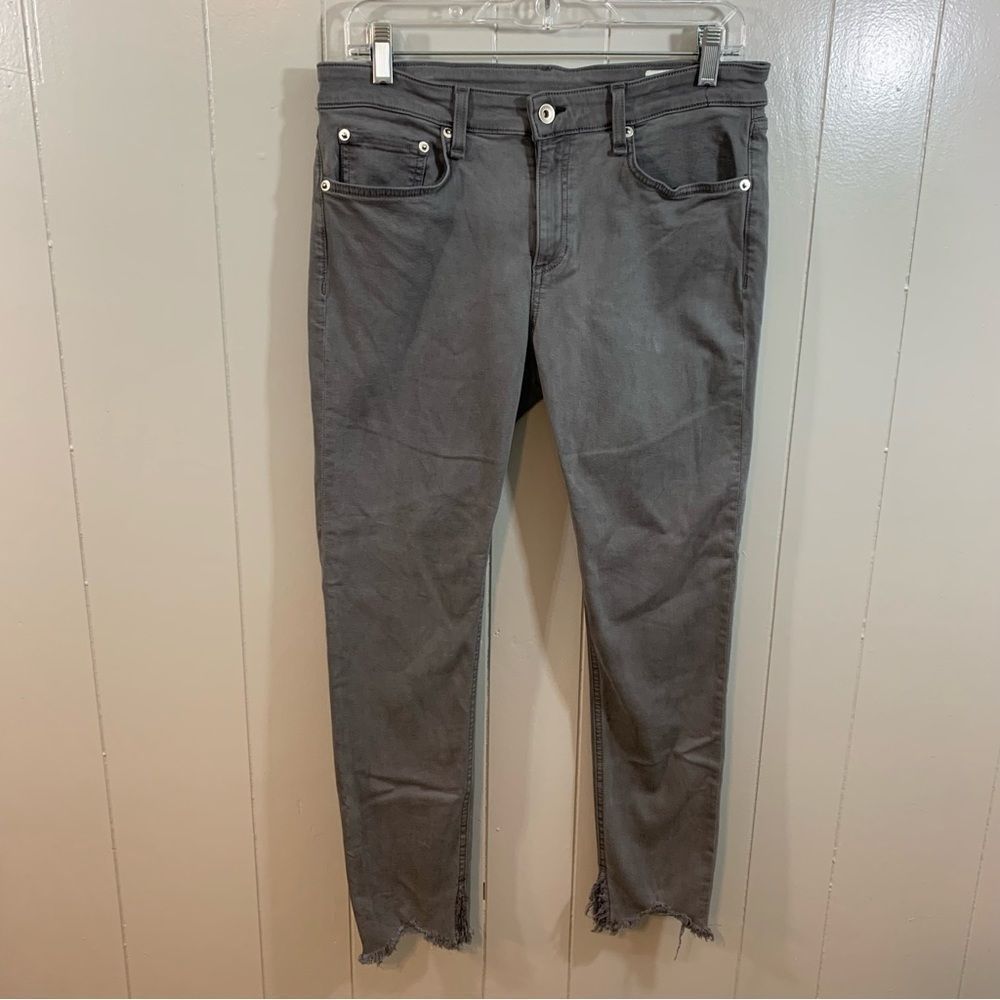 Rag & Bone Cate Mid Rise Ankle Skinny Gray Raw Hem Stretchy Jeans 10 30